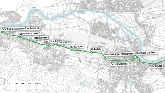 Eine Karte mit der Routenführung der Lummattalbahn Eine Karte mit der Routenführung der Lummattalbahn