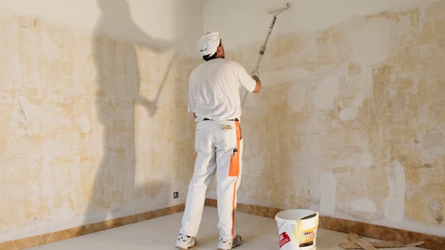 Berufsmaler streicht Wand Berufsmaler streicht Wand