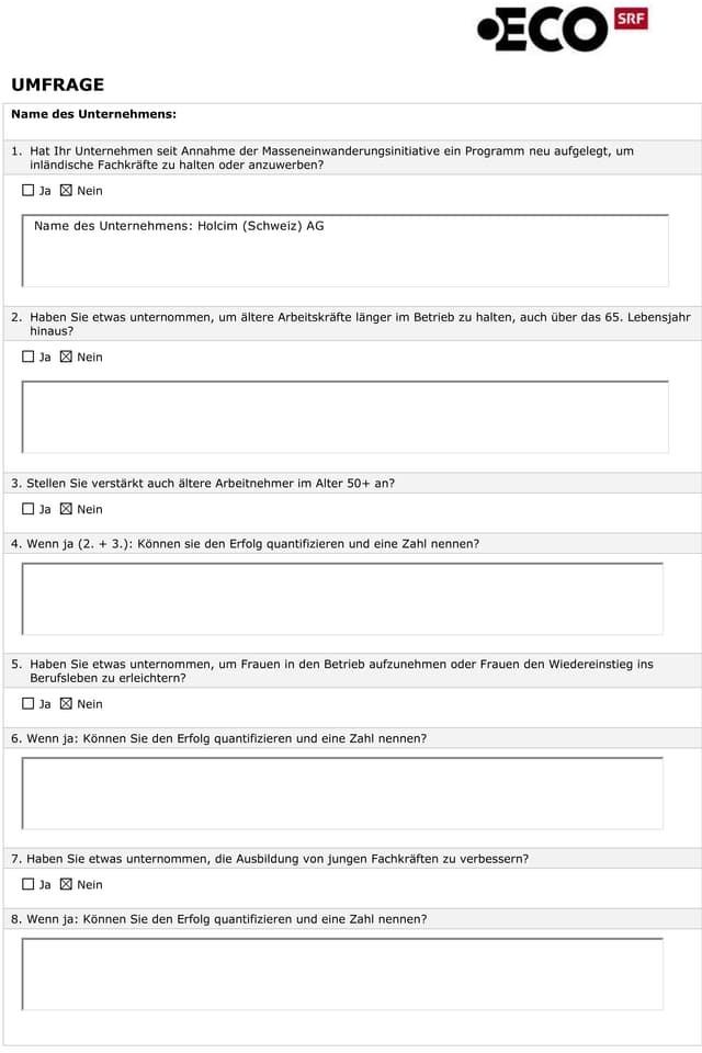 Ausgefüllter Fragebogen Ausgefüllter Fragebogen