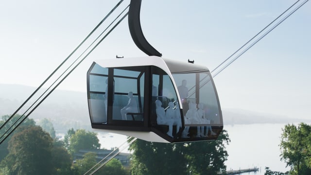 Die Kabine der ZKB-Seilbahn bietet Rundumsicht dank vielen Fensterfronten. Die Kabine der ZKB-Seilbahn bietet Rundumsicht dank vielen Fensterfronten.