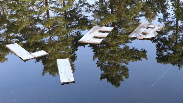 Die Buchstaben L, I, E und B schwimmen auf einem Teich. Die Buchstaben L, I, E und B schwimmen auf einem Teich.