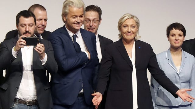 Matteo Salvini, Geert Wilders, Marine Le Pen, Frauke Petry. Matteo Salvini, Geert Wilders, Marine Le Pen, Frauke Petry.