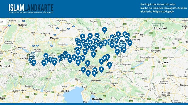 Screenshot der Website mit der Islamkarte Österreich