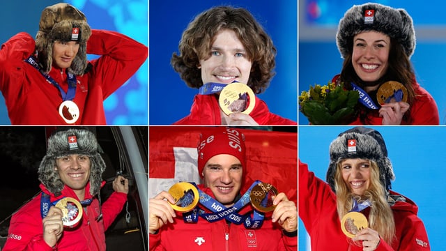 Cologna, Podladtchikov, Gisin, Kummer und Viletta (im Uhrzeigersinn). Cologna, Podladtchikov, Gisin, Kummer und Viletta (im Uhrzeigersinn).