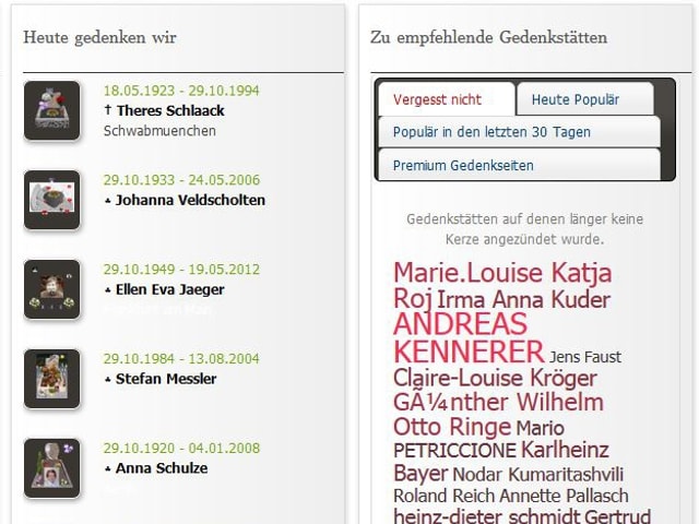 Auszug aus einer Webseite eines Online-Friedhofs. Auszug aus einer Webseite eines Online-Friedhofs.