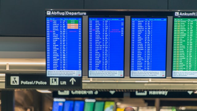 Abflug-Tafel im Flughafen Kloten. Abflug-Tafel im Flughafen Kloten.
