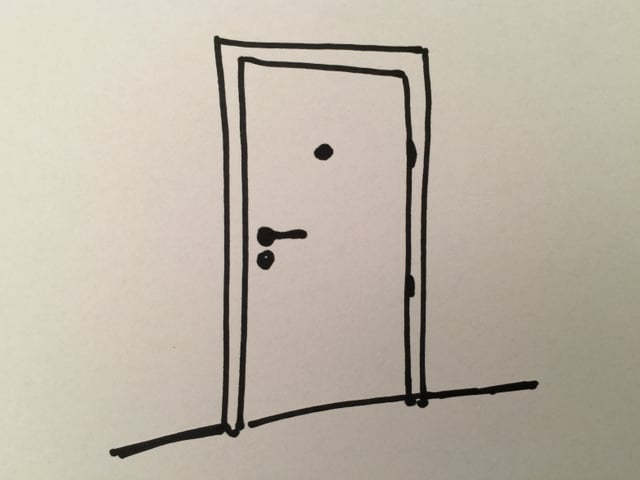 Gezeichnete geschlossene Türe mit Türspion Gezeichnete geschlossene Türe mit Türspion