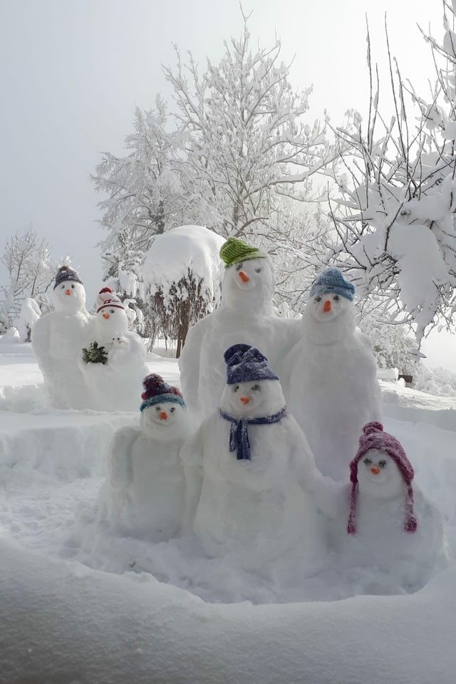 viele Schneemänner und Schneekinder