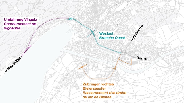 Karte Stadt Biel mit eingezeichneter Streckenführung Karte Stadt Biel mit eingezeichneter Streckenführung