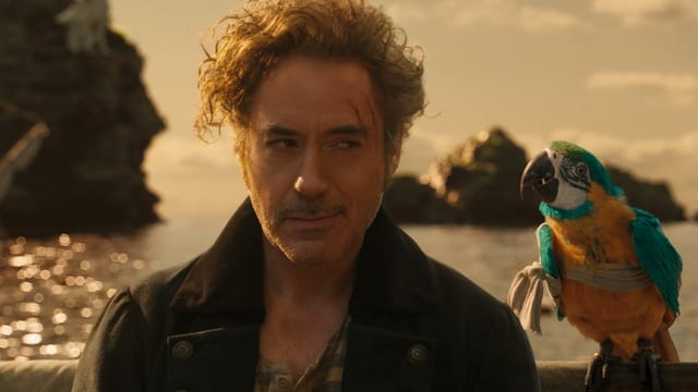 Dr. Dolittle (Robert Downey Jr.) berät sich mit Papagei Poly. Dr. Dolittle (Robert Downey Jr.) berät sich mit Papagei Poly.