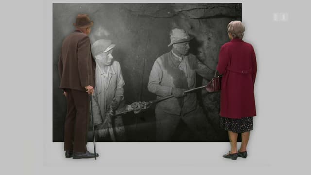 Schwarzweiss-Aufnahme von Bergarbeitern. Schwarzweiss-Aufnahme von Bergarbeitern.