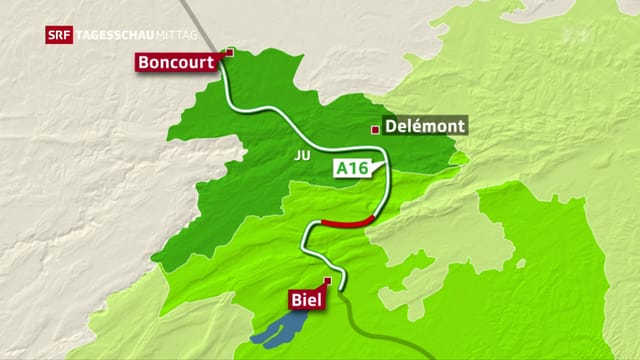 carta cun la A16 da Delle-Boncourt fin a Bienna carta cun la A16 da Delle-Boncourt fin a Bienna