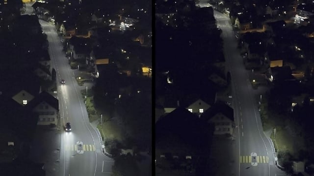 Strasse in der Nacht. Einmal stärker und einmal schwächer beleuchtet Strasse in der Nacht. Einmal stärker und einmal schwächer beleuchtet