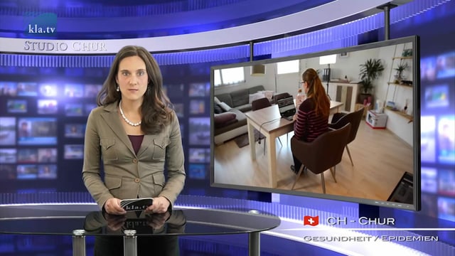 Ina moderatura stat davos in pult cun ina platta transparenta. Davotiers ves'ins in studio virtual cun il scret: Kla.tv Studio Chur. Ina moderatura stat davos in pult cun ina platta transparenta. Davotiers ves'ins in studio virtual cun il scret: Kla.tv Studio Chur.