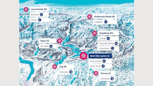 Karte der Austragungsorte der Winteruniversiade. Karte der Austragungsorte der Winteruniversiade.