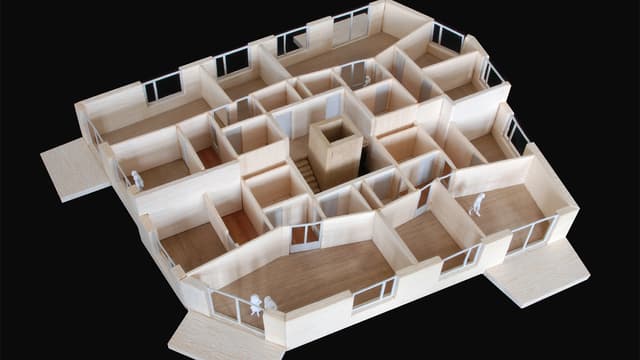 Ein Holzmodell zeigt die Wohnungen für MCS-Betroffene in dem neuen Gebäude in Zürich. Ein Holzmodell zeigt die Wohnungen für MCS-Betroffene in dem neuen Gebäude in Zürich.