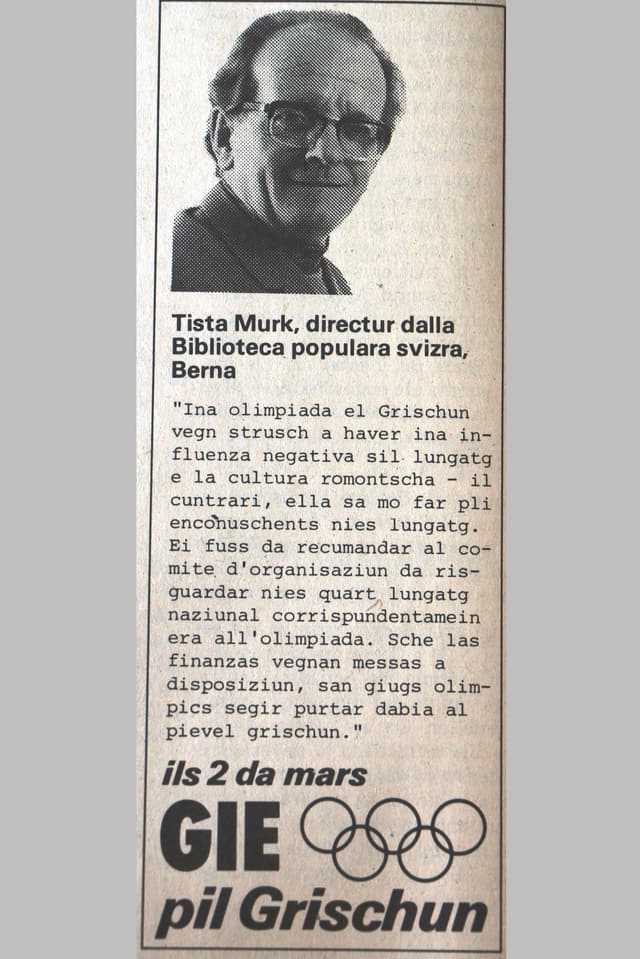 Inserat en Gasetta Romontscha dals 26-02-1980. Inserat en Gasetta Romontscha dals 26-02-1980.