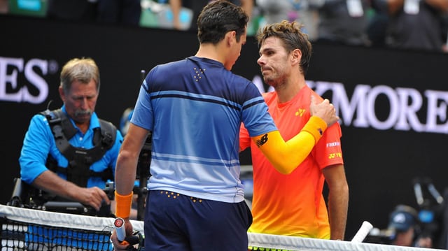 Raonic und Wawrinka in Melbourne 2016. Raonic und Wawrinka in Melbourne 2016.