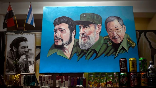Zeichnung mit Che Guevara, Fidel Castro und Raul Castro. Zeichnung mit Che Guevara, Fidel Castro und Raul Castro.