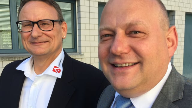 Der Ammann von Killwangen, (l.) Werner Scherer, und der Gemeindepräsident von Spreitenbach, Valentin Schmid. Der Ammann von Killwangen, (l.) Werner Scherer, und der Gemeindepräsident von Spreitenbach, Valentin Schmid.