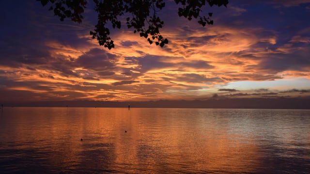 Blick über den morgendlichen Bodensee mit einem schönen Morgenrot. Blick über den morgendlichen Bodensee mit einem schönen Morgenrot.