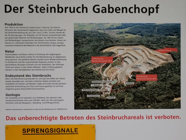 Übersichtstafel eines Steinbruchs. Übersichtstafel eines Steinbruchs.