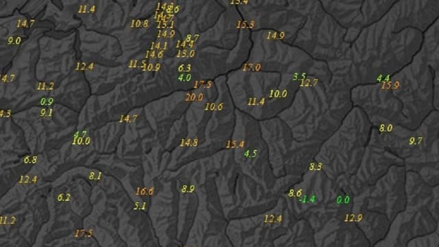 Karte mit den Höchstwerten in der Region Chur. Karte mit den Höchstwerten in der Region Chur.