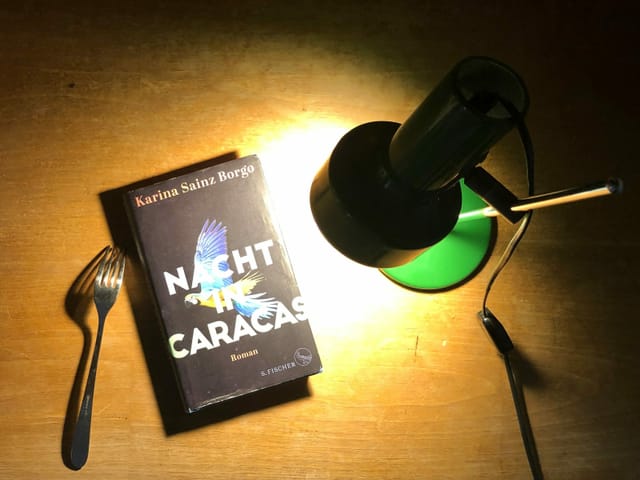 Der Roman «Nacht in Caracas» liegt im Lichtkegel einer Tischlampe Der Roman «Nacht in Caracas» liegt im Lichtkegel einer Tischlampe