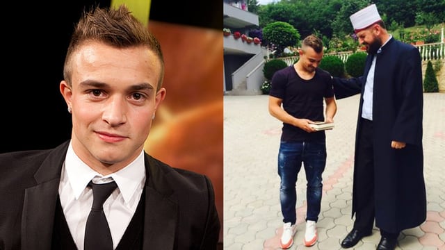 Geteiltes Bild: Links Shaqiri im Anzug, rechts zusammen mit dem Imam. Geteiltes Bild: Links Shaqiri im Anzug, rechts zusammen mit dem Imam.