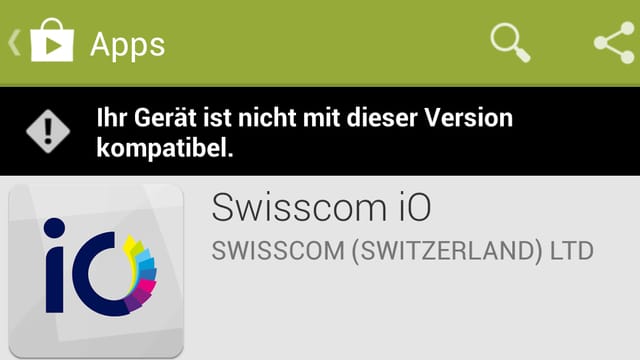 Fehlermeldung von «iO» im Play Store. Fehlermeldung von «iO» im Play Store.
