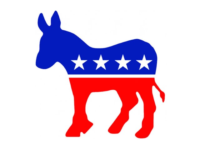 Ein blau-roter Esel als Symbol der demokratischen Partei.
