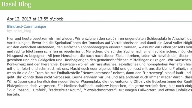 Besetzer melden sich im Internet anonym zu Wort. Besetzer melden sich im Internet anonym zu Wort.