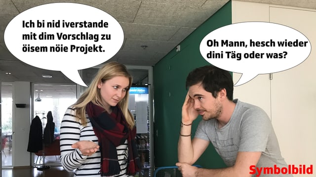 Fabio Nay sprich zu einer Frau mit Sprechblasen Fabio Nay sprich zu einer Frau mit Sprechblasen