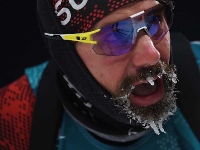 Benjamin Weger mit Eiszapfen am Bart