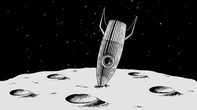 Rakete landet auf dem Kopf auf dem Mond
