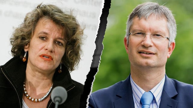 Porträts von Katharina Prelicz-Huber und Roland A. Müller nebeneinander. Porträts von Katharina Prelicz-Huber und Roland A. Müller nebeneinander.