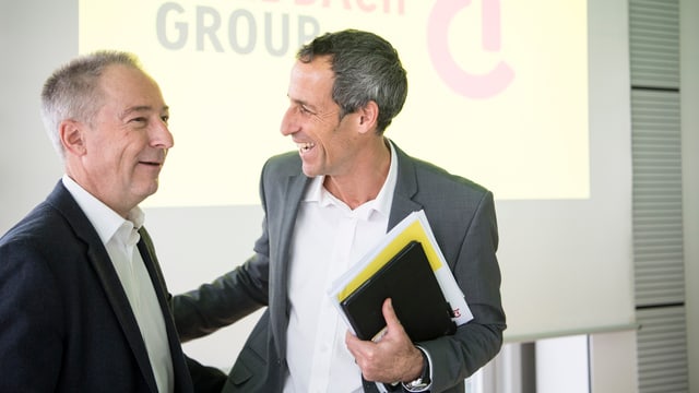Tamedia-CEO Christoph Tonini (rechts) mit Jens Alder, Verwaltungsratspräsident der Goldbach Group. Tamedia-CEO Christoph Tonini (rechts) mit Jens Alder, Verwaltungsratspräsident der Goldbach Group.