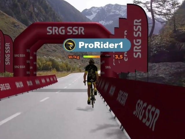So sieht es aus, wenn zur virtuellen Tour de Suisse gestartet wird. So sieht es aus, wenn zur virtuellen Tour de Suisse gestartet wird.