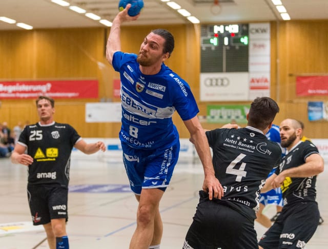 Handballer schiesst den Ball aufs Tor. Handballer schiesst den Ball aufs Tor.