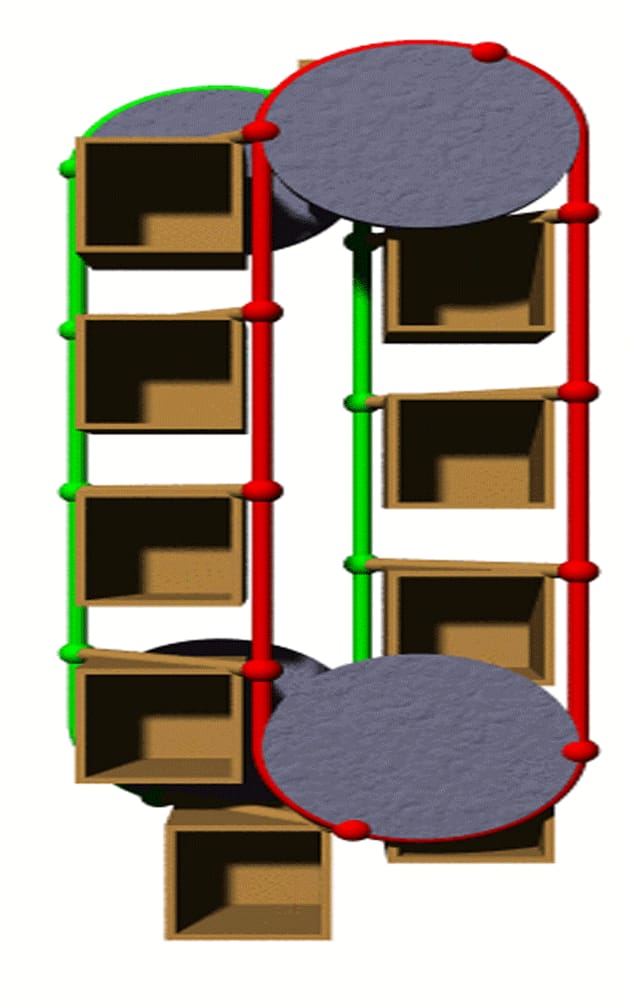 Animierte schematische Darstellung eines Paternosters Animierte schematische Darstellung eines Paternosters