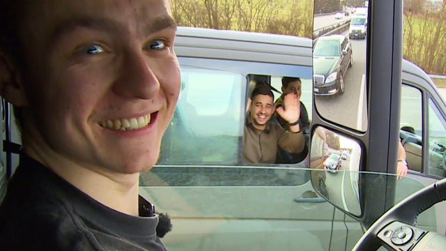Silvan Grütter in seinem Truck Silvan Grütter in seinem Truck