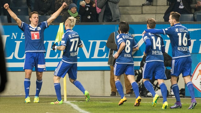 Der Fussballer Michael Frey jubelt mit dem FC Luzern über ein Tor. Der Fussballer Michael Frey jubelt mit dem FC Luzern über ein Tor.