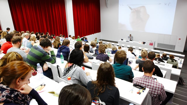 Ein Hörsaal sitzen Studenten in abgestuften Reihen. Ein Hörsaal sitzen Studenten in abgestuften Reihen.