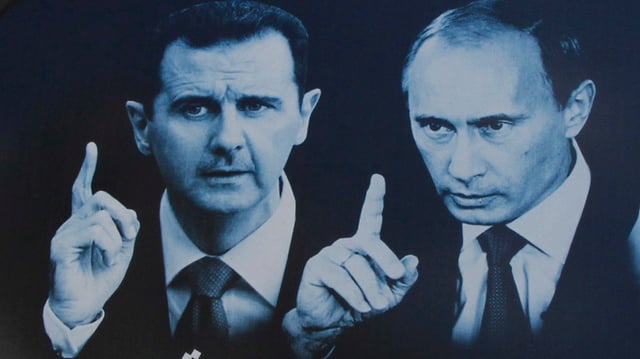 Assad und Putin auf einer Collage. 