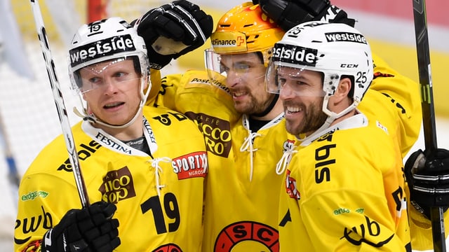 Ryan Lasch, Mark Arcobello und Andrew Ebbett bejubeln einen Treffer. Ryan Lasch, Mark Arcobello und Andrew Ebbett bejubeln einen Treffer.
