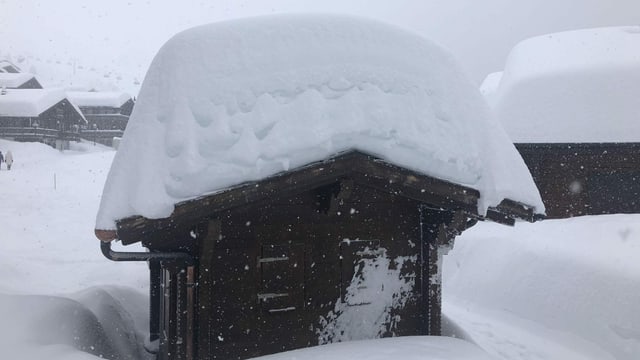 Ökonomie-Gebäude mit viel Schnee auf dem Dach. Ökonomie-Gebäude mit viel Schnee auf dem Dach.