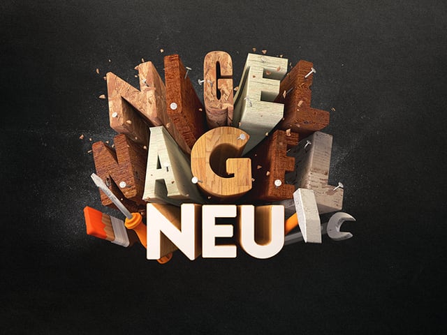 Das Bild zeigt das Wort Nigelnagelneu verspielt mit Hammer, Pinsel und Schraubenzieher verziert. Die Buchstaben sind in holzigen Brauntönen gehalten und in unterschiedlichen Materialien dargestellt. Das Bild zeigt das Wort Nigelnagelneu verspielt mit Hammer, Pinsel und Schraubenzieher verziert. Die Buchstaben sind in holzigen Brauntönen gehalten und in unterschiedlichen Materialien dargestellt.