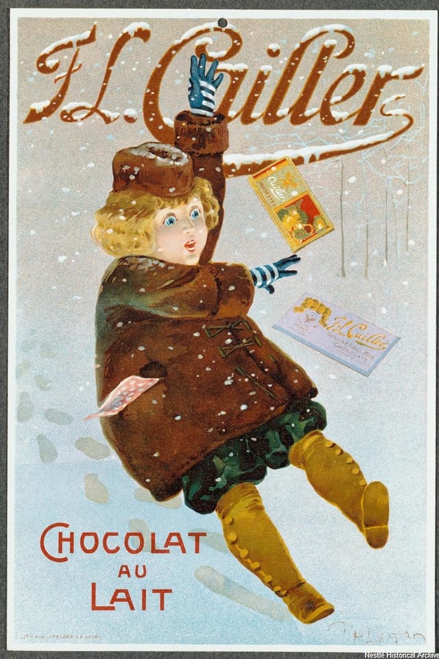 Zeichnung von einem Kind das im Schnee ausrutscht und die Schokolade fällt aus der Hand.