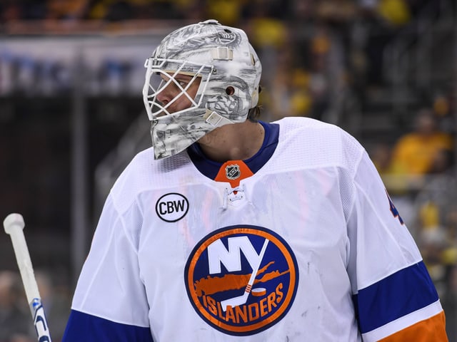Robin Lehner im Dress der Islanders. Robin Lehner im Dress der Islanders.