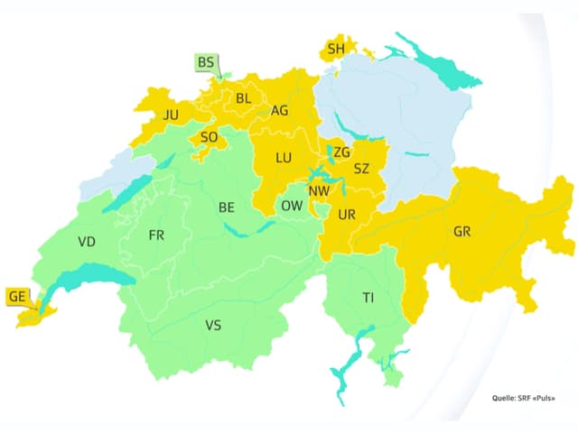 Schweizerkarte mit den gelben Kantonen, die ein First-Responder-Modell erst planen